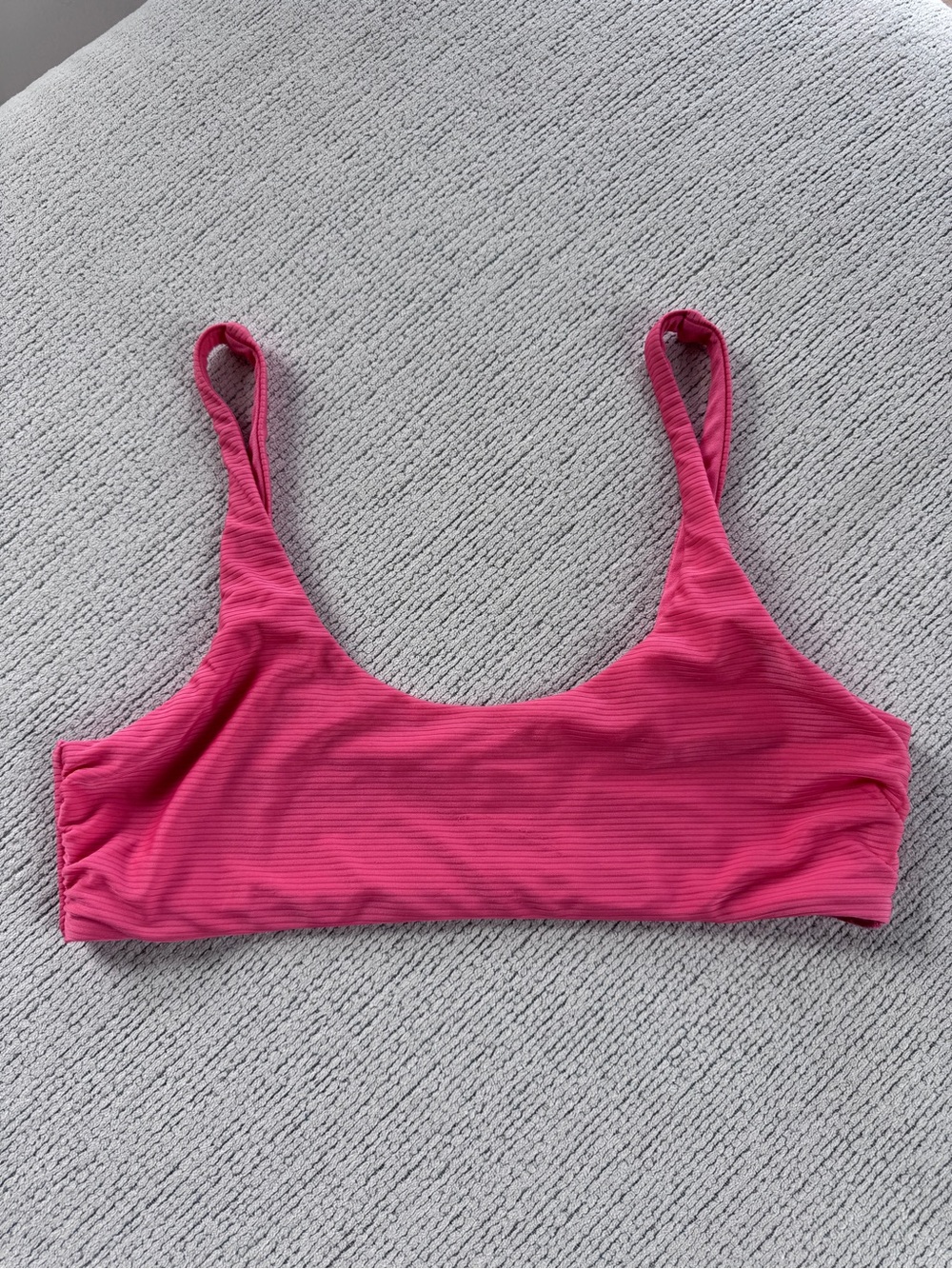 No Boundaries Hot Pink Ribbed Scoop Swim Top